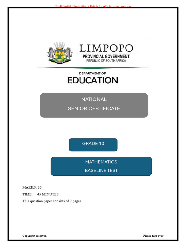 Grade 10 Mathematics Baseline Test | PDF | Mathematics | Number Theory