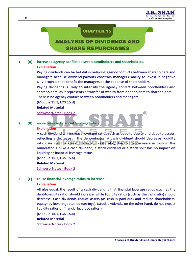 Reading 13 Analysis of Dividends and Share Repurchases | PDF | Dividend ...