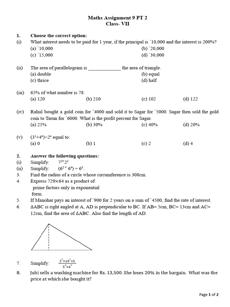 Class 7, Maths Assignment 9 PT 2 | PDF | Area | Geometry