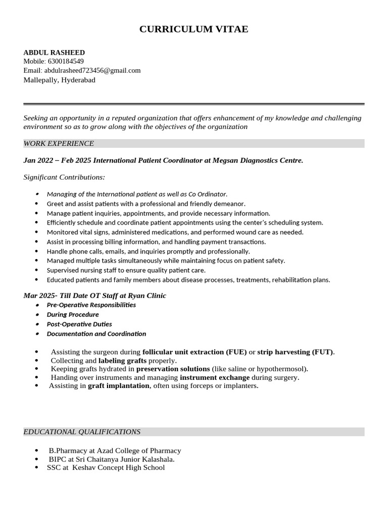 Abdul Rasheed's Professional CV | PDF | Medicine | Social Programs