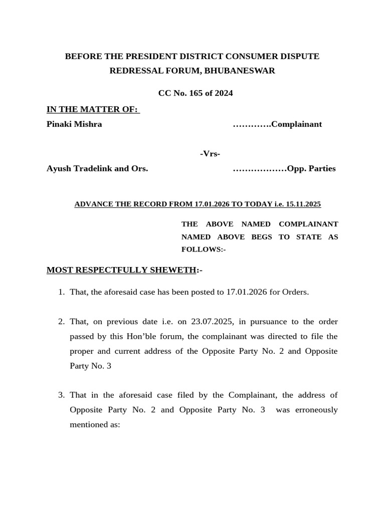Amendment Request in Consumer Case CC 165/2024 | PDF | Justice | Crime ...