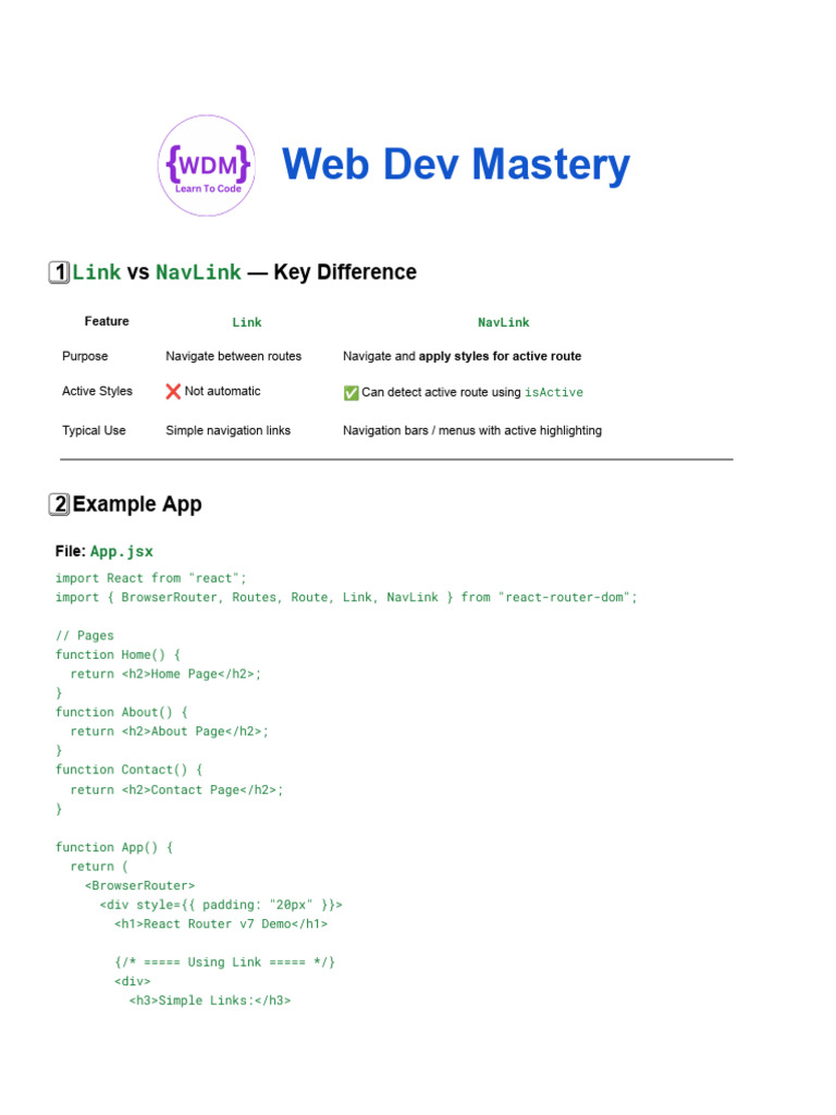 React Router v7: Link vs NavLink Guide | PDF | Software Engineering ...
