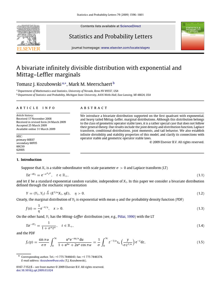 A Bivariate Infinitely Divisible Distrib | PDF | Exponentiation ...