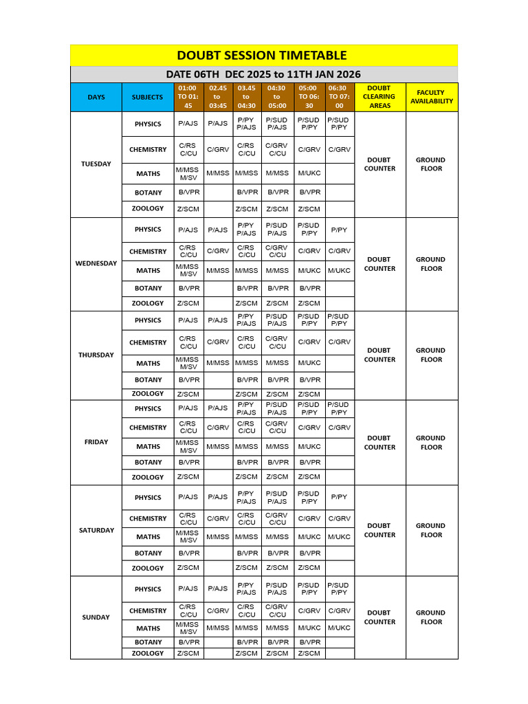 Time Table (Senior) - Doubt | PDF