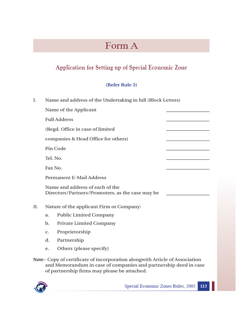 Special Economic Zone Application Form | PDF | Knowledge | Economies