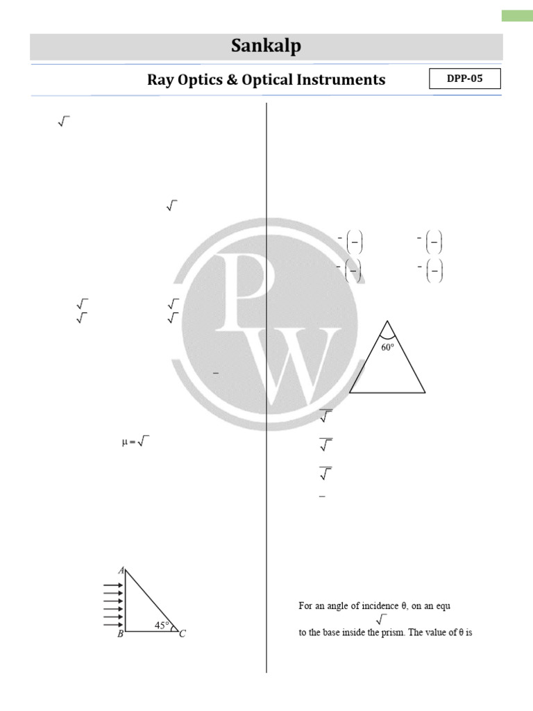 Ray Optics and Prism Problems | PDF | Optics | Refraction