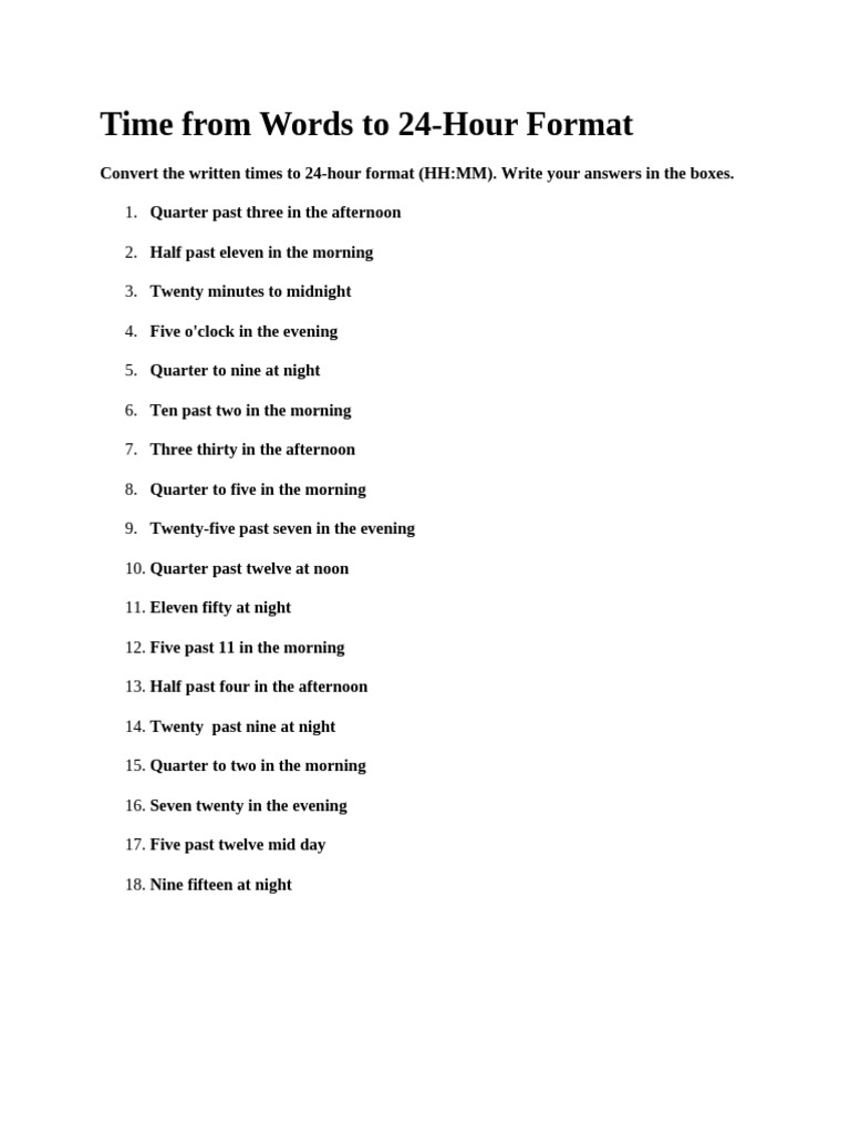 Convert Written Times to 24-Hour Format | PDF