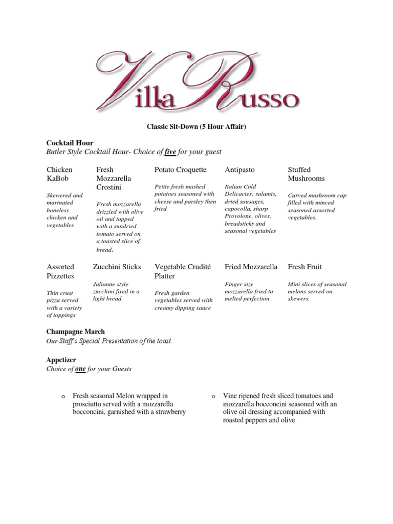 Classic Sit Down Menu | PDF | Salad | Food And Drink Preparation