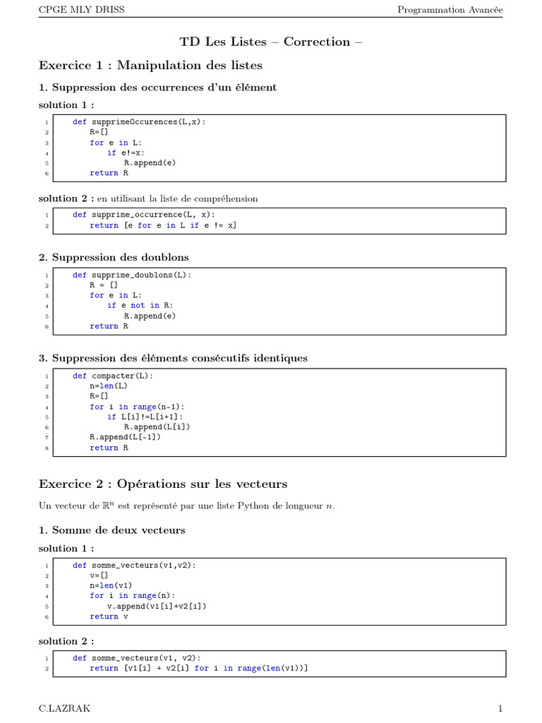 Manipulation des listes et vecteurs en Python | PDF | Scalaire ...
