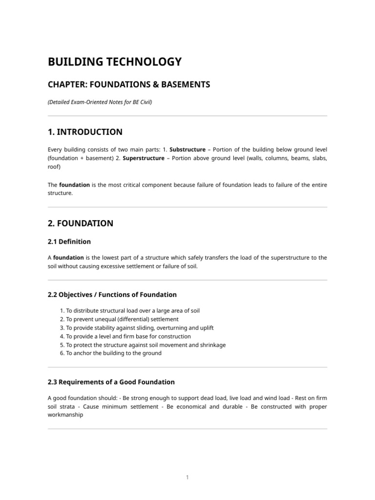 Foundations and Basements in Building Tech | PDF | Foundation ...