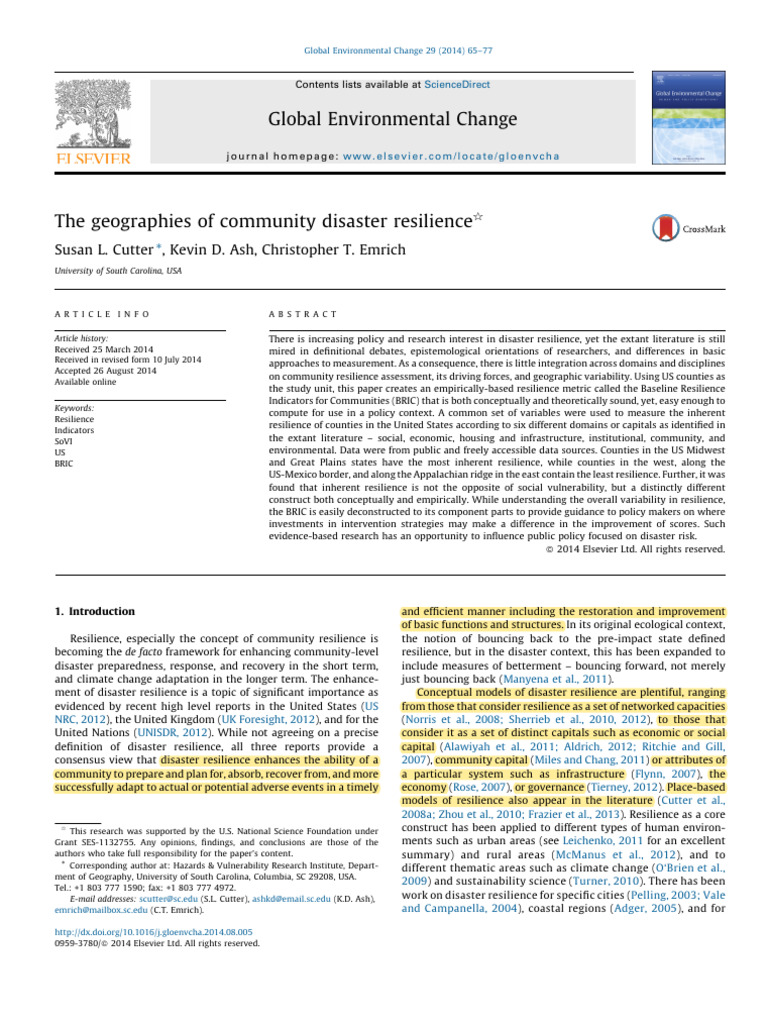 Community Disaster Resilience Metrics | PDF | Psychological Resilience ...