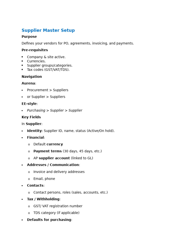 Supplier and Purchase Part Setup Guide | PDF | Procurement | Point Of Sale