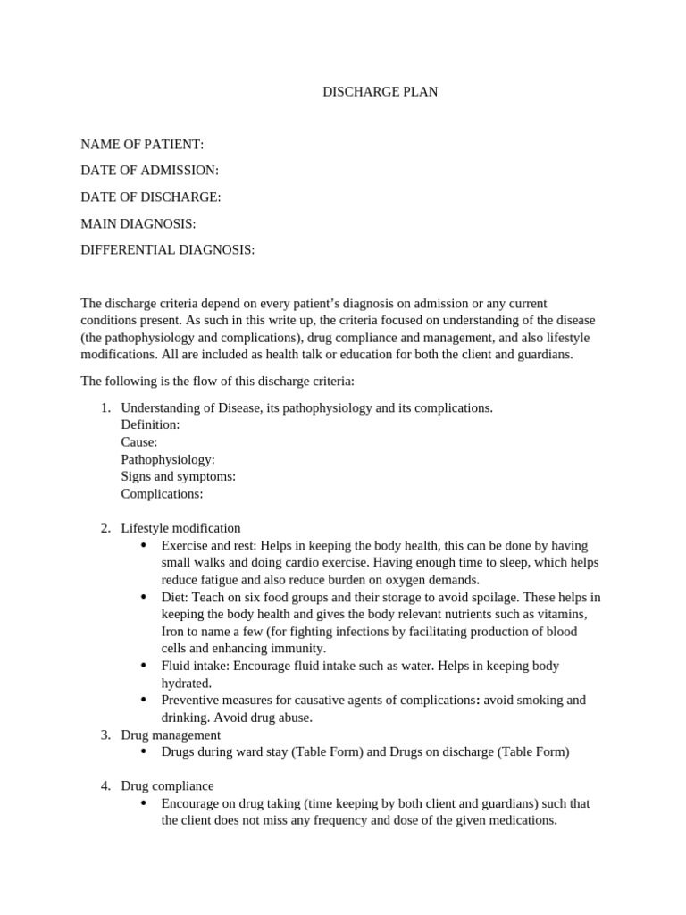 Comprehensive Patient Discharge Plan | PDF