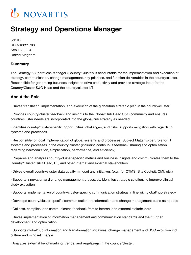 Strategy & Operations Manager Role | PDF