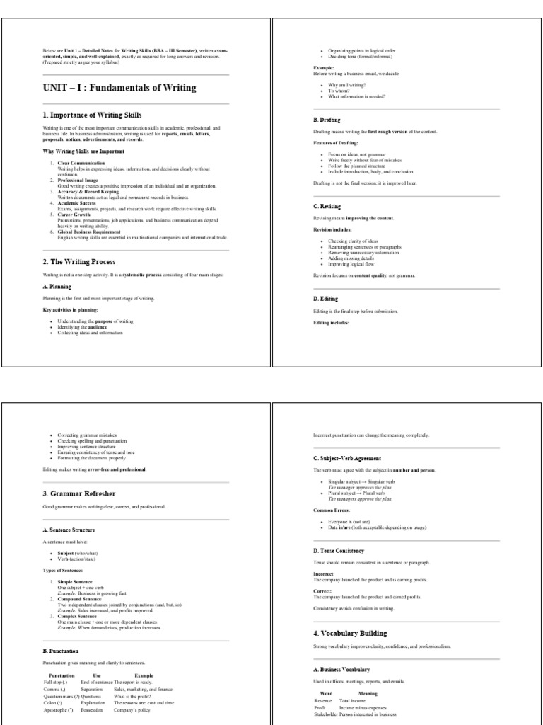 Writing Skills Notes for BBA Students | PDF | Essays | Memorandum