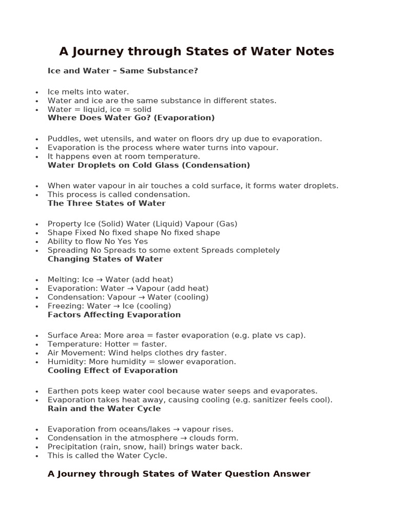 A Journey Through States of Water Notes | PDF | Water | Water Cycle