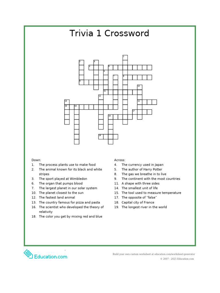 Trivia 1 Crossword | PDF