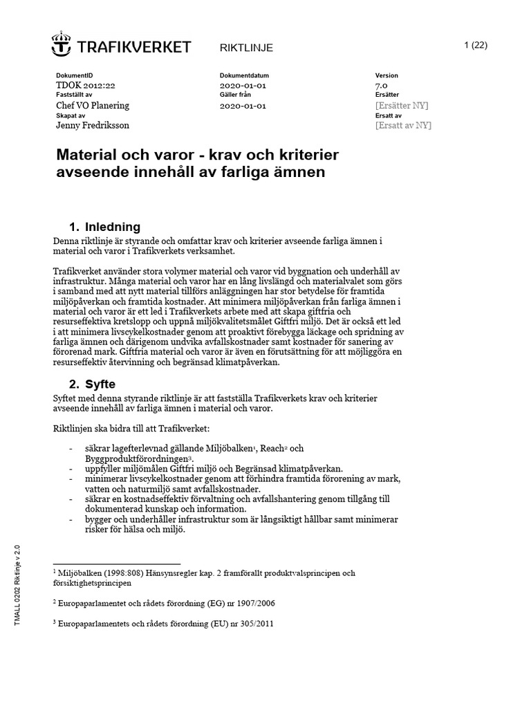 TDOK 2012.22 Version 7 Material Och Varor - Krav Och Kriterier | PDF