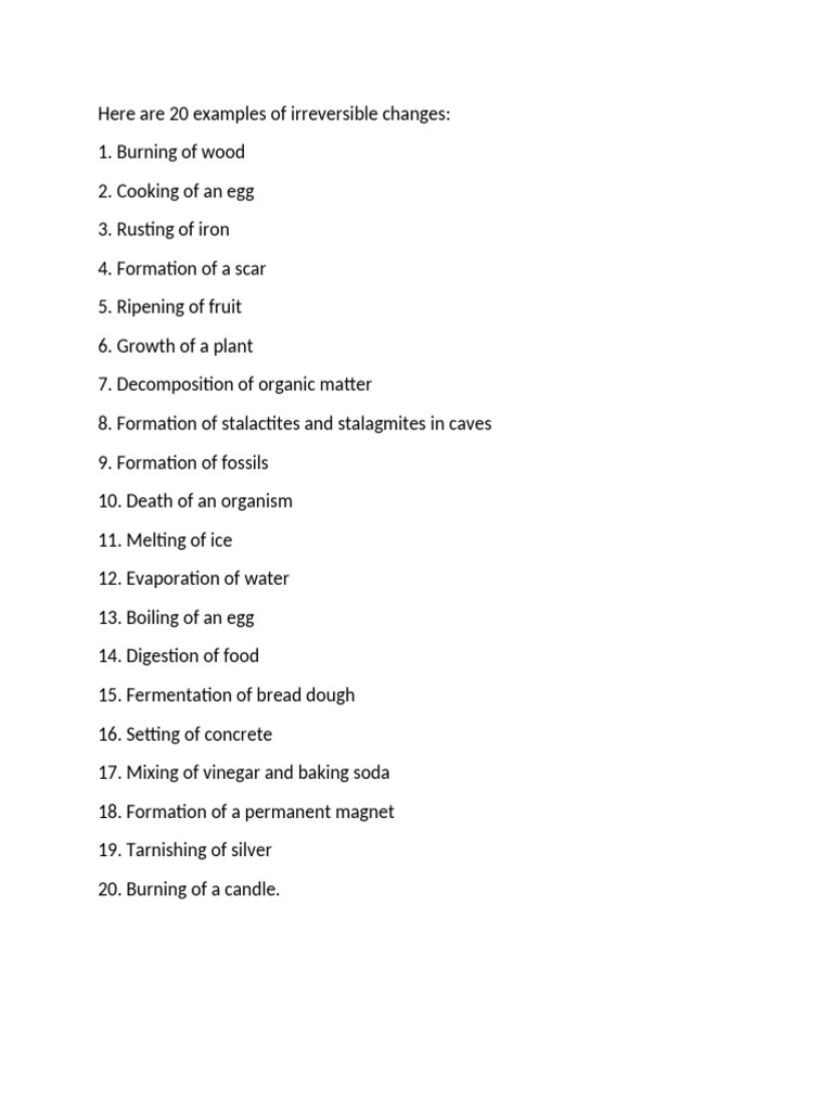 20 Irreversible Change Examples | PDF