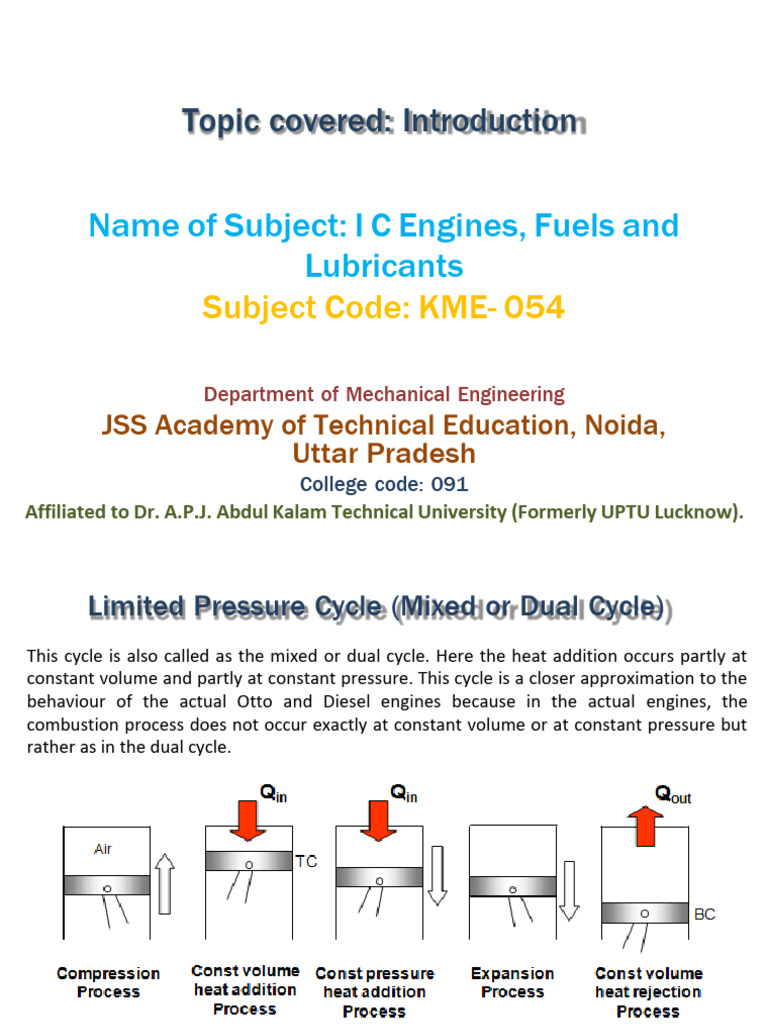 Dual Cycle in IC Engines Explained | PDF