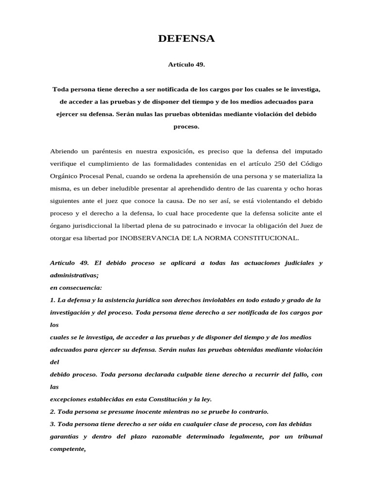 Derechos de Defensa en el Proceso Penal | PDF | Debido al proceso | Ley ...