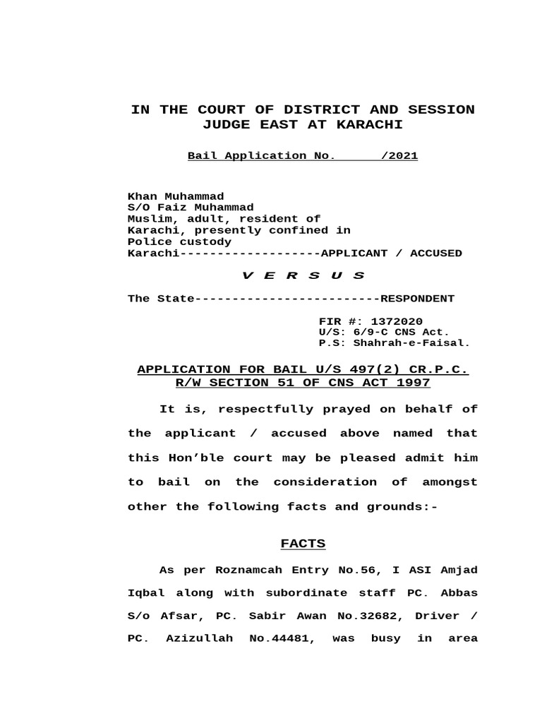 Bail Application for Khan Muhammad | PDF | Bail | Criminal Law