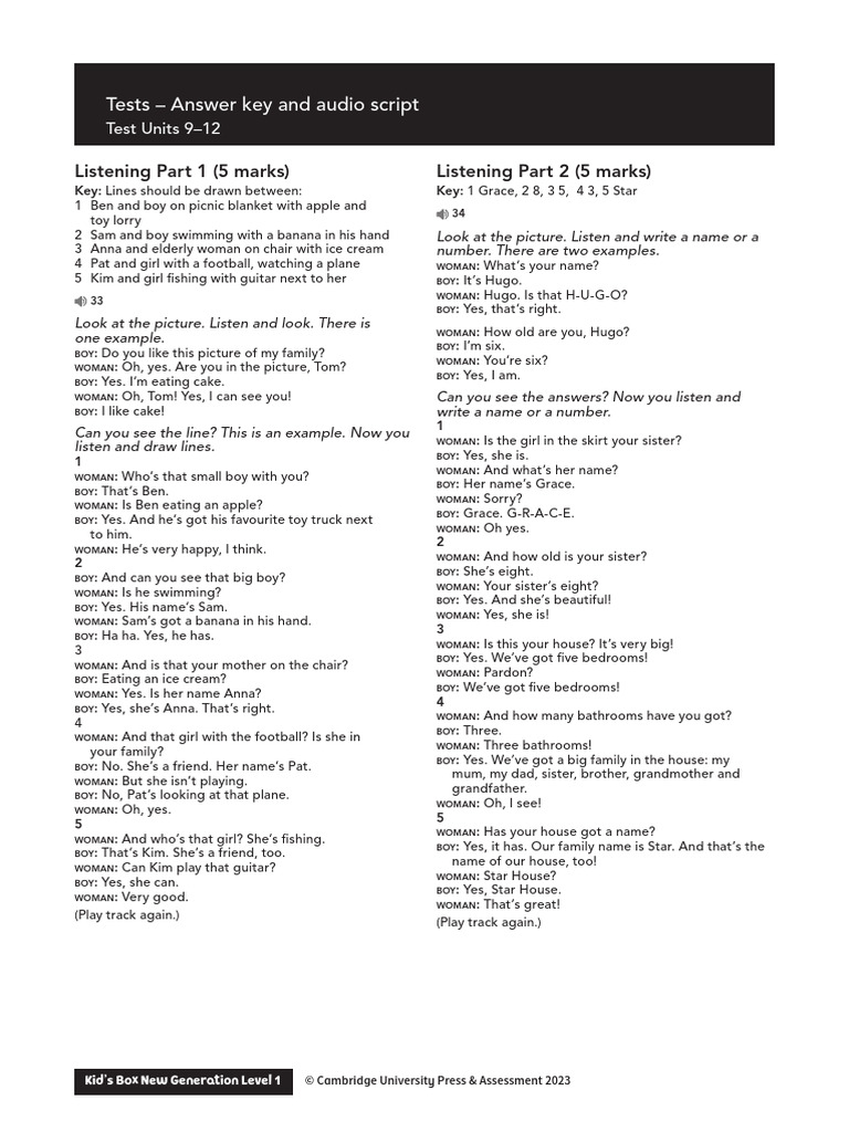 Kid's Box Level 1 Test Answer Key | PDF