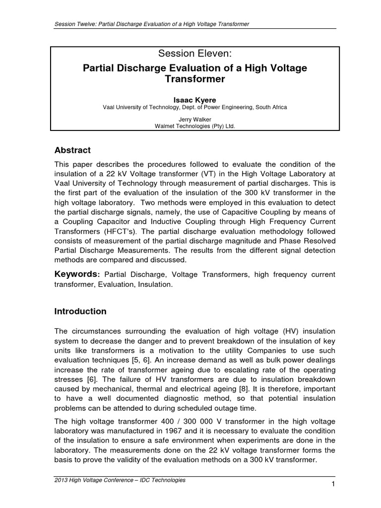 Partial Discharge Evalution of VT | PDF | Transformer | Capacitor