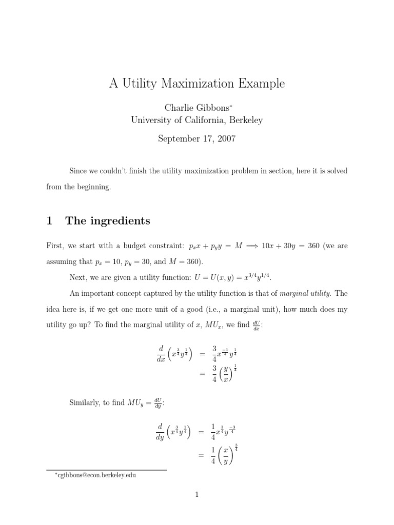 Utility Maximization with Lagrange Method | PDF | Utility | Mathematics