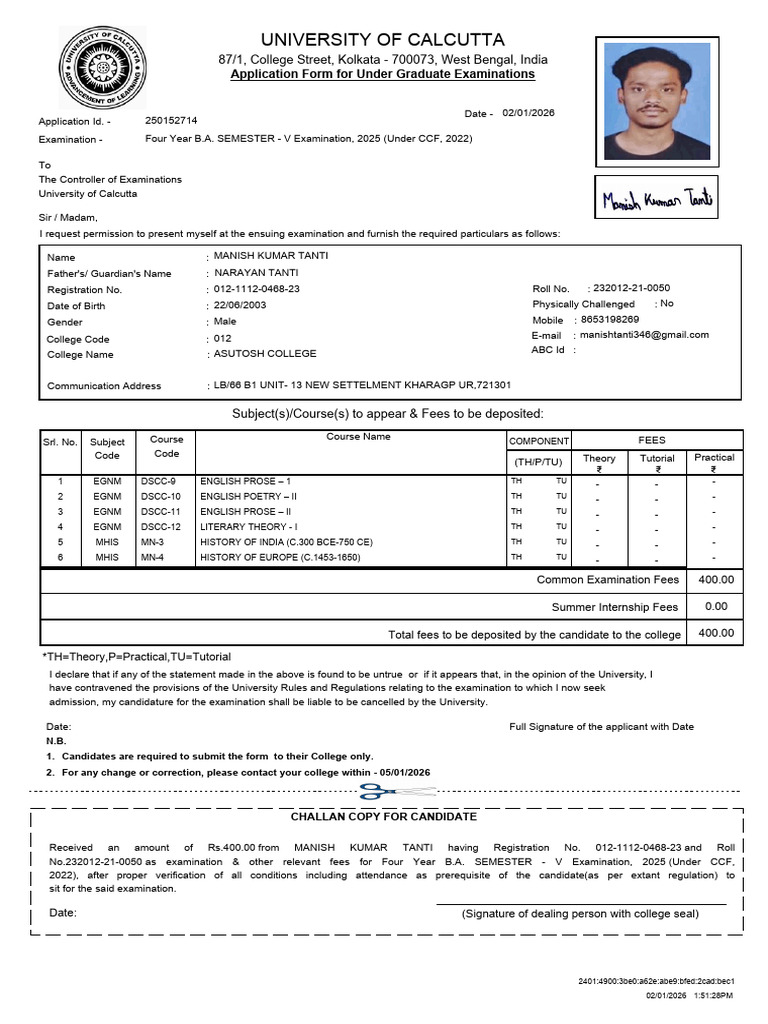 Calcutta University UG Exam Application Form | PDF | Justice | Crime ...