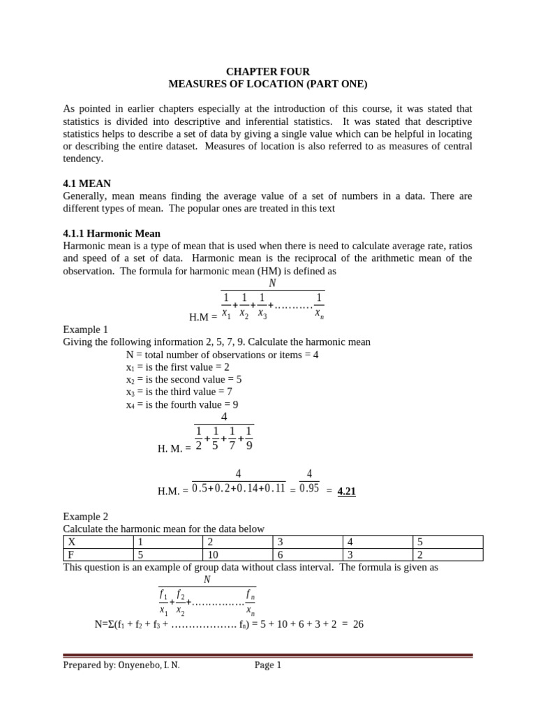 Chapter Four - Measures of Location (PT 1) | PDF | Mode (Statistics) | Mean