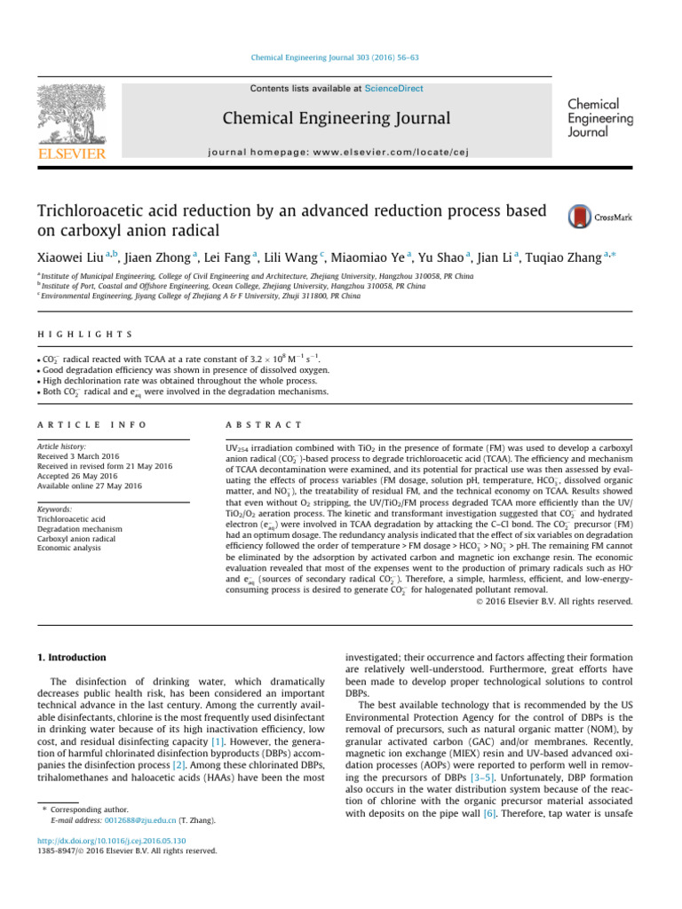 TCAA Degradation via Carboxyl Anion Radical | PDF | Chlorine | Water ...