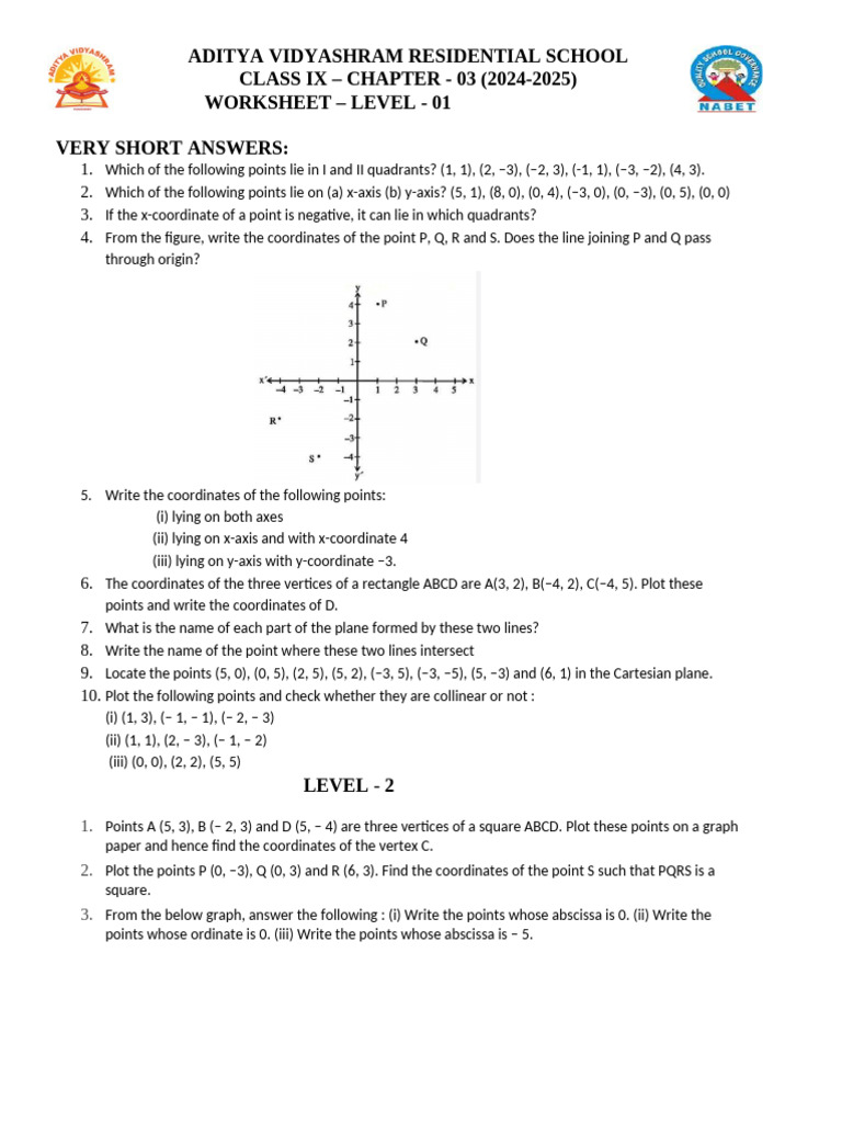 Class IX Worksheet Chapter 03 | PDF