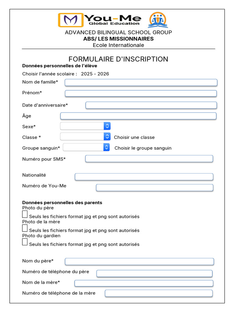 Formulaire d'inscription École Bilingue | PDF