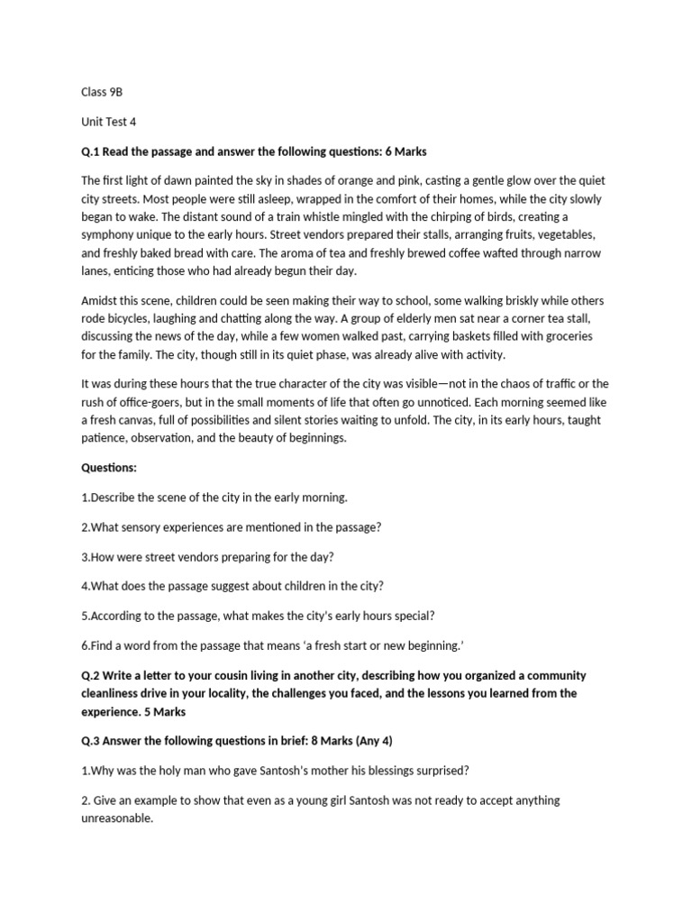 Class 9B Unit Test 4 Paper | PDF