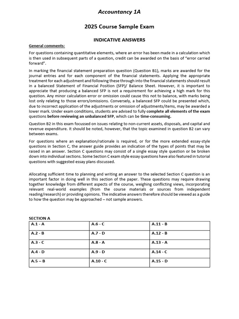 Acc1A Sample Exam 2025 Indicative Answers | PDF | Expense | Depreciation