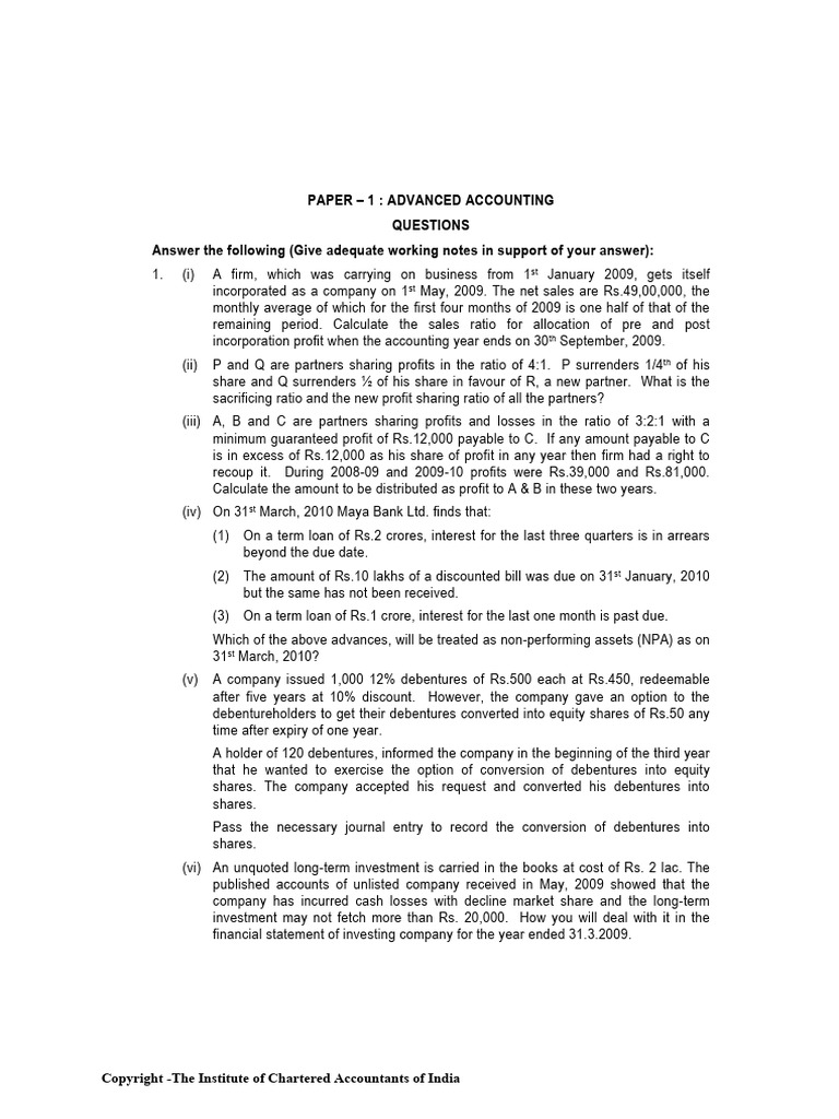Advanced Accounting Exam Questions | PDF | Equity (Finance) | Balance Sheet