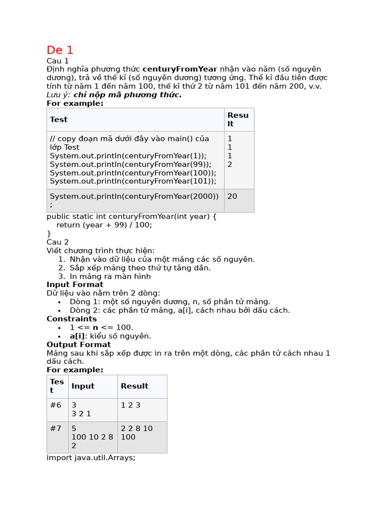 De On Thi Java | PDF