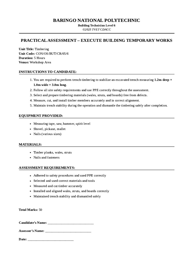 Building Technician Practical Assessments | PDF | Lumber