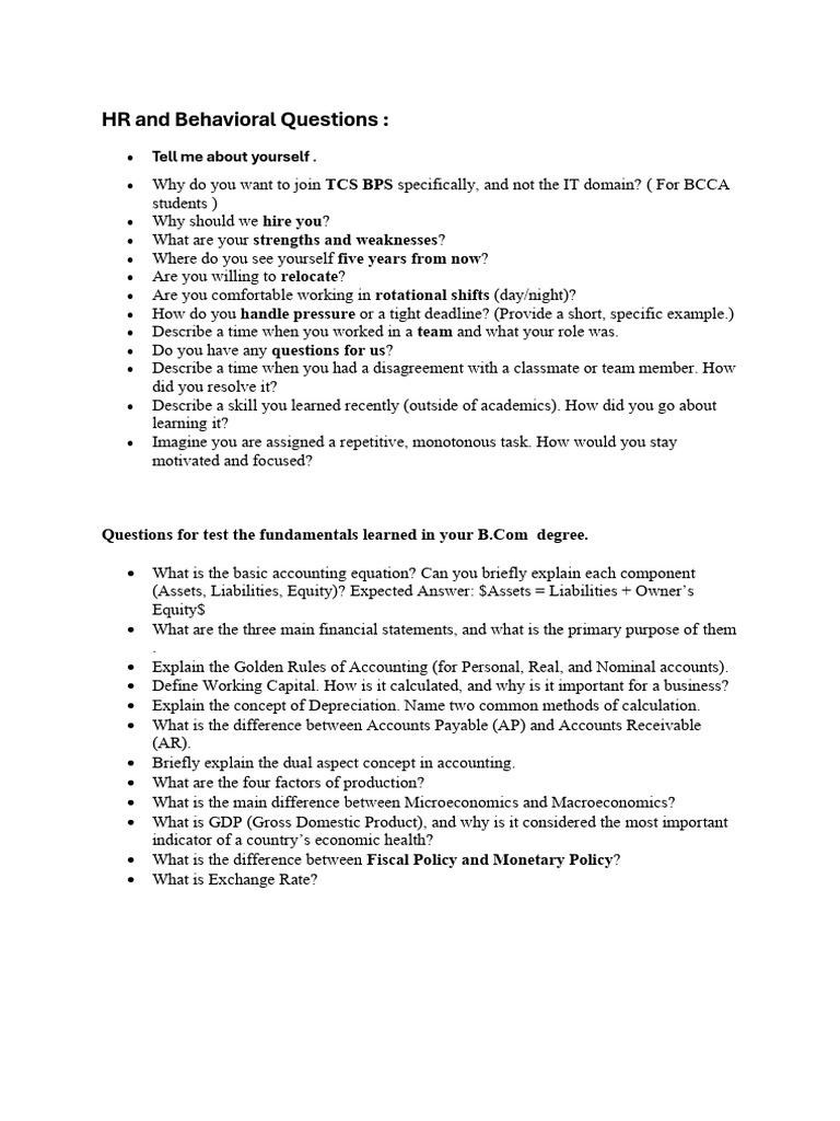 HR and Accounting Interview Questions | PDF
