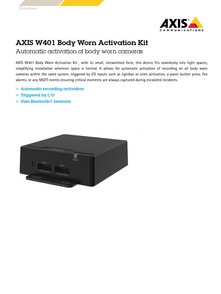 Datasheet Axis w401 Body Worn Activation Kit en US 498958 | PDF ...
