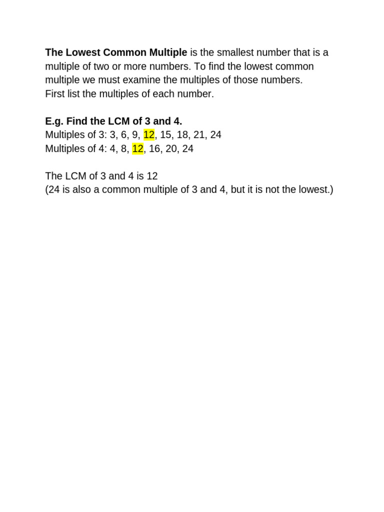 How to Find the Lowest Common Multiple | PDF