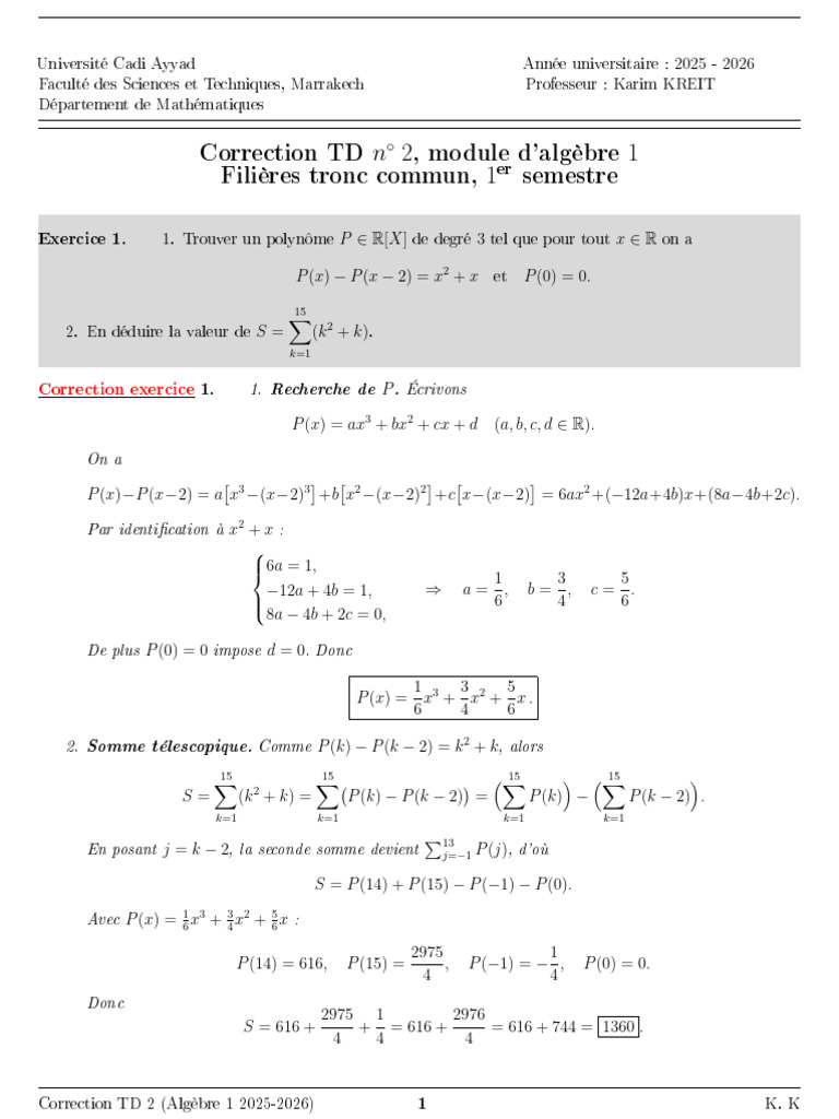 Correction TD 2 Algèbre 1 2025-2026 | PDF | Mathématiques élémentaires ...
