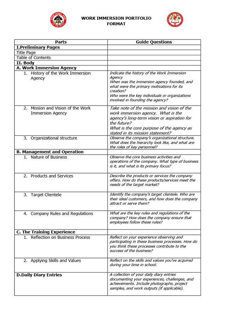 Work Immersion Agency Overview Guide | PDF | Cognition | Business