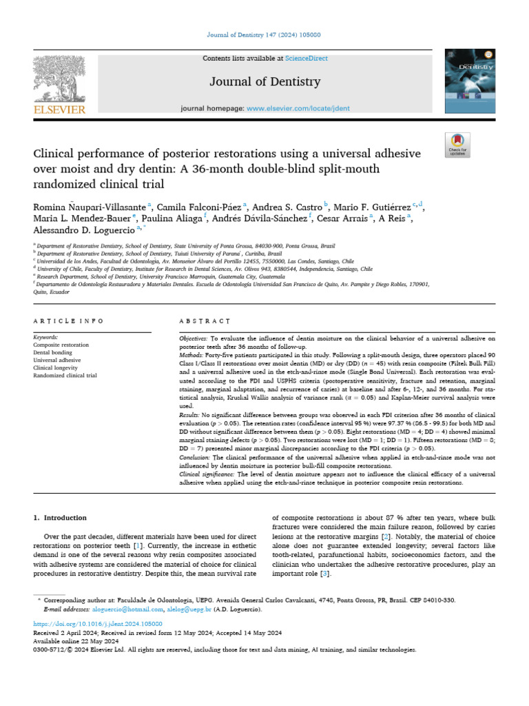 Universal Adhesive in Dentin Moisture Study | PDF | Dental Composite ...
