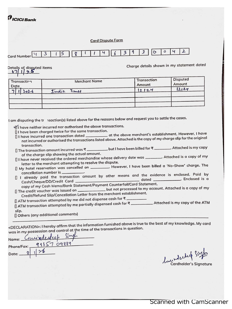 Dispute Form | PDF