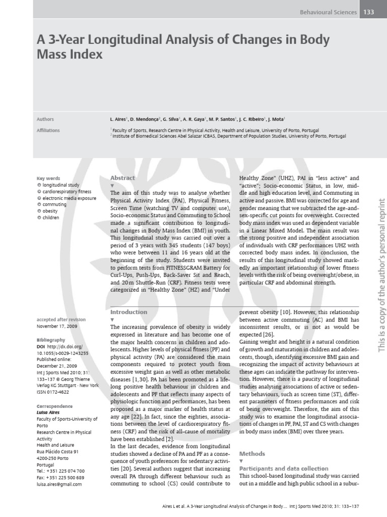Longitudinal Study on BMI in Youth | PDF | Body Mass Index | Obesity