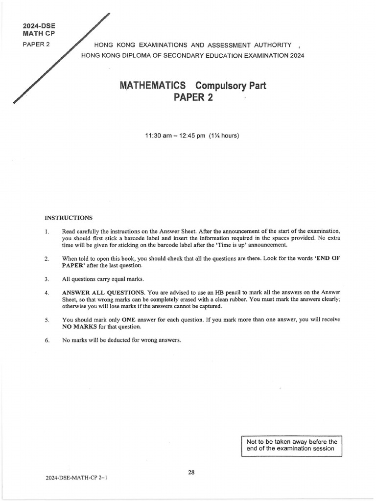2024 Hkdse Math p2 Eng | PDF
