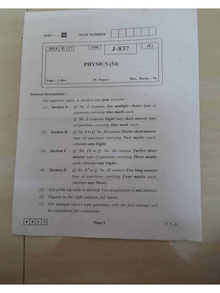 Physics Paper 2024 | PDF