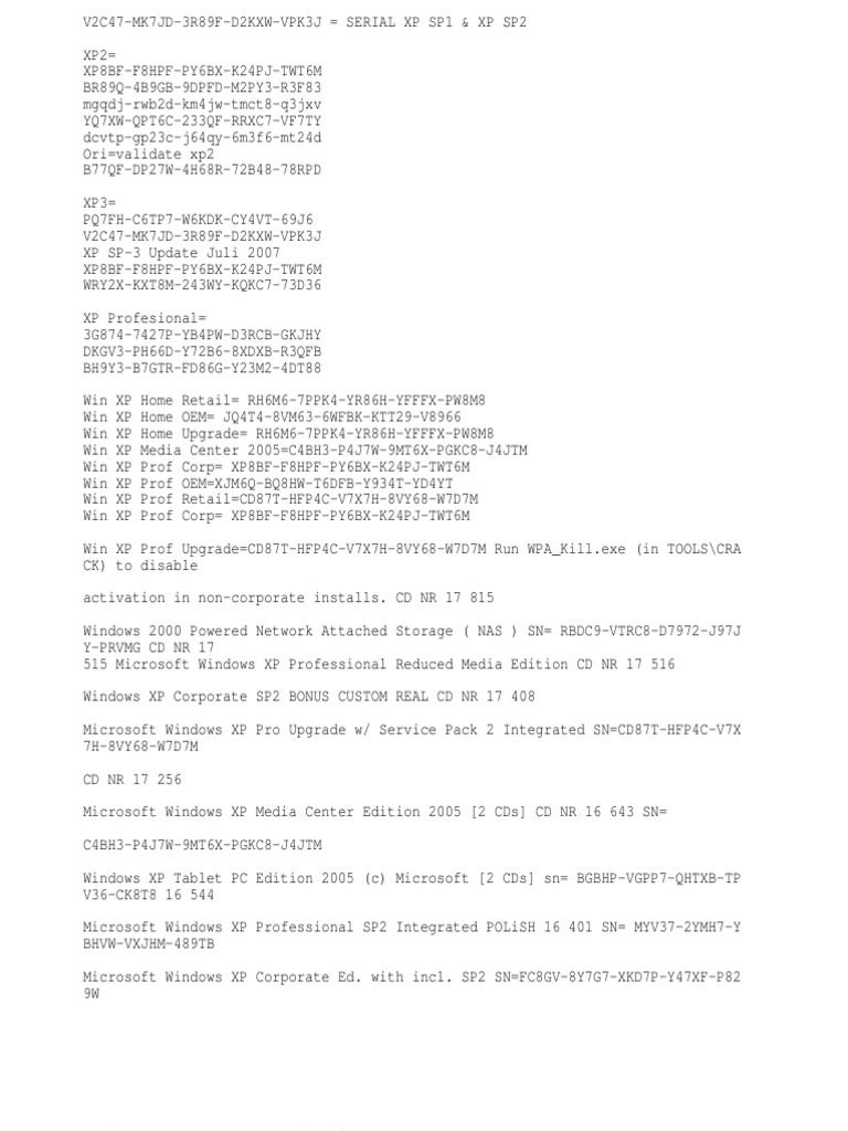 Windows XP Serial Keys Collection | PDF | Windows Xp | Microsoft Windows